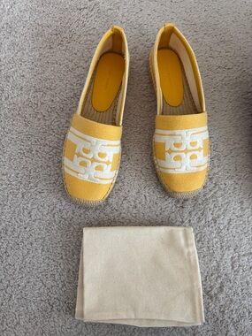 Tory Burch Yellow and White Logo Espadrilles